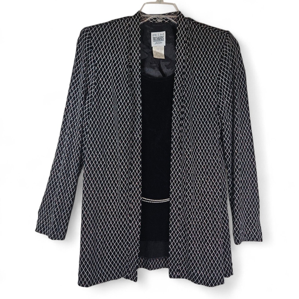 RM Richards Evening Jacket Size 12 Petite Attached Velvet Tank Silver Chain Belt